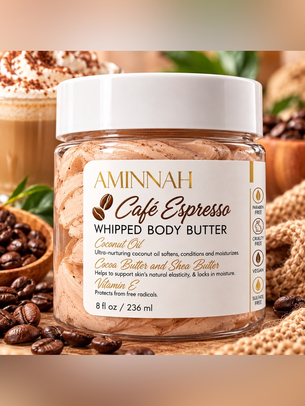 Aminnah Café Espresso Whipped Body Butter - Creamy Tan